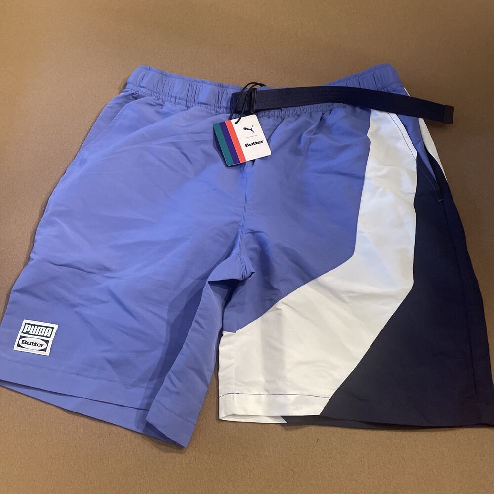 Puma x Butter Goods Mens Nylon Shorts Baja Blue White 532444-82 NEW Size Small